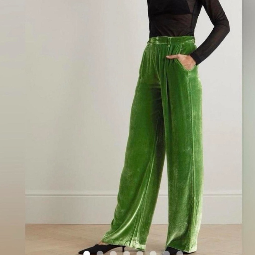Reformation Green Wes Velvet Trousers